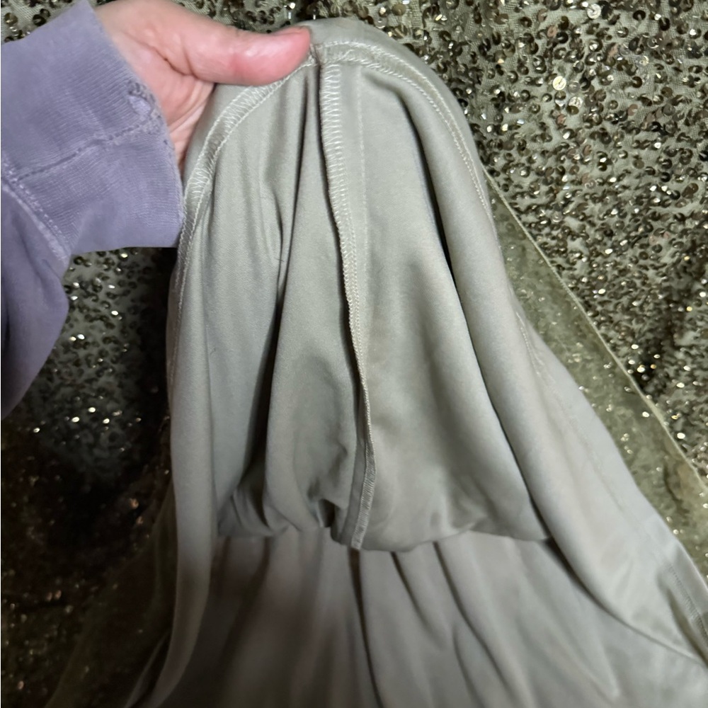 Mac Duggal Sparkling Long Sleeve Olive Green Gown Dress - Picture 13 of 16